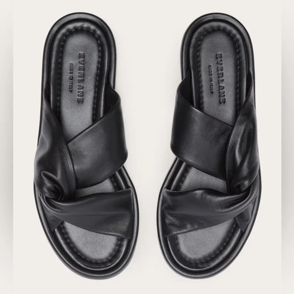 Everlane Day Twist Sandal Black Leather Flat Slide Size 6.5 New Without Box - Picture 2 of 8